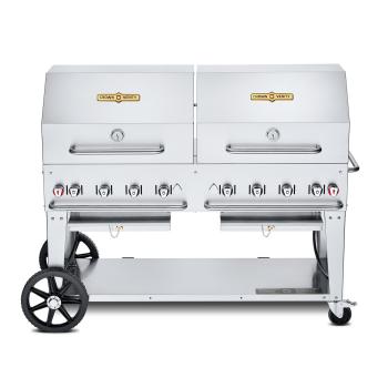 Crown Verity Professional Mobile Series 60 Inch 8 Burner Stainless Steel Freestanding Gas Grill with Double Dome Package350