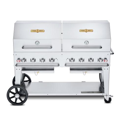 Crown Verity Professional Mobile Series 60 Inch 8 Burner Stainless Steel Freestanding Natural Gas Grill with Double Dome Package