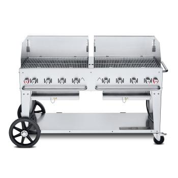 Crown Verity Professional Mobile Series 60 Inch 8 Burner Stainless Steel Freestanding Gas Grill with Windguards350