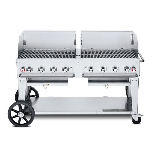 Crown Verity Professional Mobile Series 60 Inch 8 Burner Stainless Steel Freestanding Natural Gas Grill with Windguards