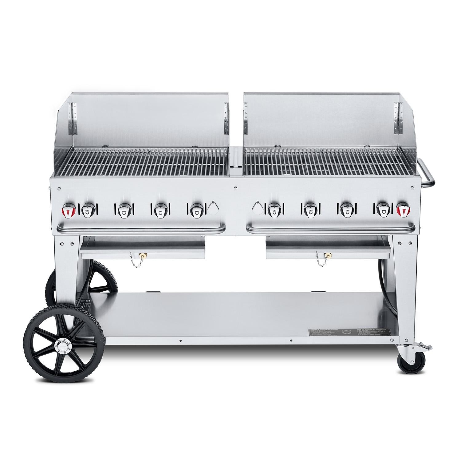 Crown Verity Professional Mobile Series 60 Inch 8 Burner Stainless Steel Freestanding Natural Gas Grill with Windguards