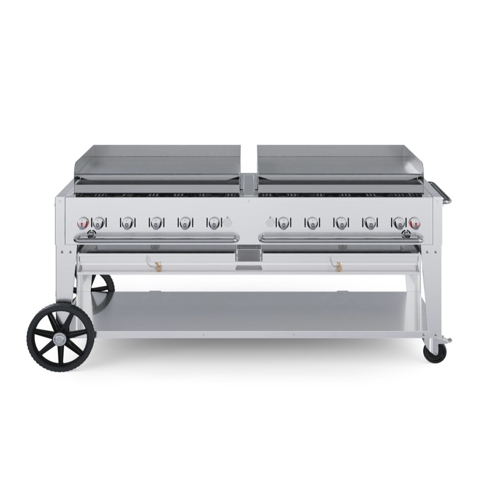 Crown Verity Professional Mobile Series 72 Inch 10 Burner Stainless Steel Freestanding Flat Top Propane Gas Griddle