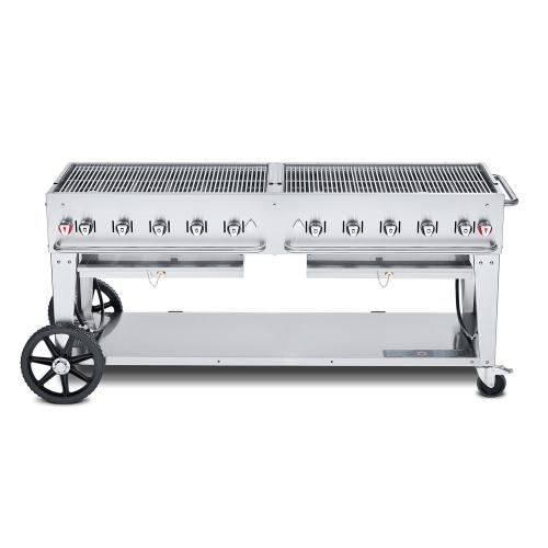 Crown Verity Professional Mobile Series 72 Inch 10 Burner Stainless Steel Freestanding Natural Gas Grill