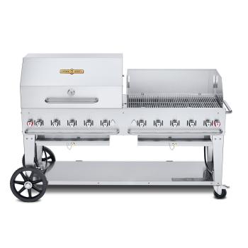 Crown Verity Professional Mobile Series 72 Inch 10 Burner Stainless Steel Freestanding Gas Grill with Single Dome Package and Windguard350