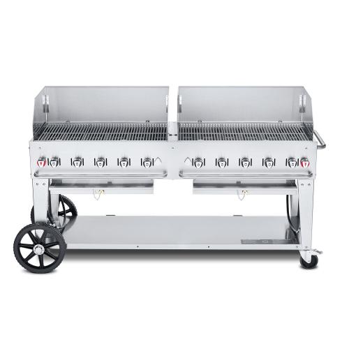 Crown Verity Professional Mobile Series 72 Inch 10 Burner Stainless Steel Freestanding Natural Gas Grill with Windguards