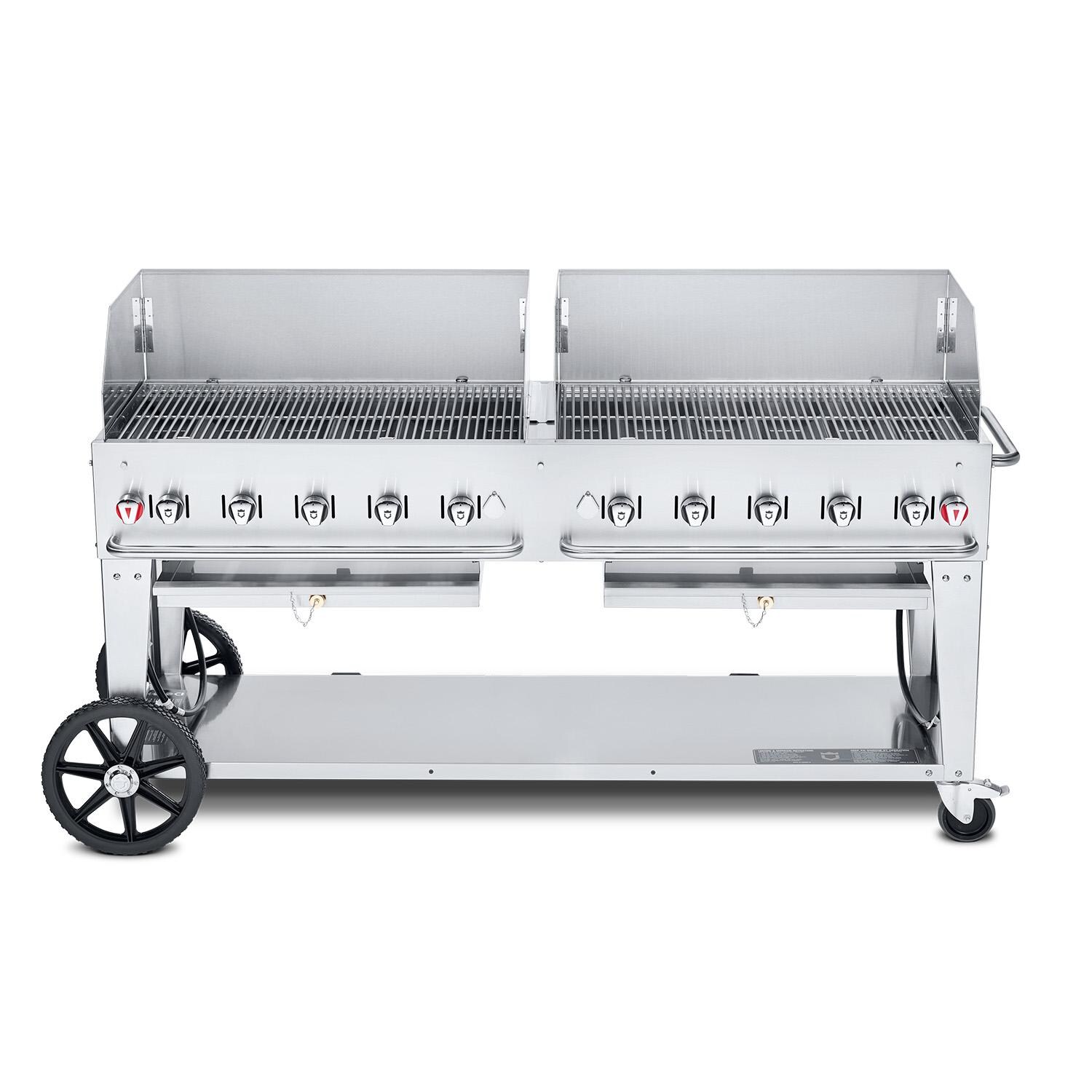 Crown Verity Professional Mobile Series 72 Inch 10 Burner Stainless Steel Freestanding Natural Gas Grill with Windguards