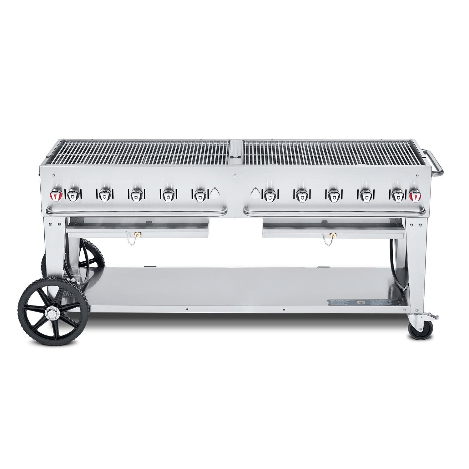 Crown Verity Professional Mobile Series 72 Inch 10 Burner Stainless Steel Freestanding Natural Gas Grill