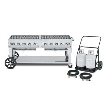 Crown Verity Professional Mobile Series 72 Inch 10 Burner Stainless Steel Freestanding Propane Gas Grill with Propane Tank Cart350
