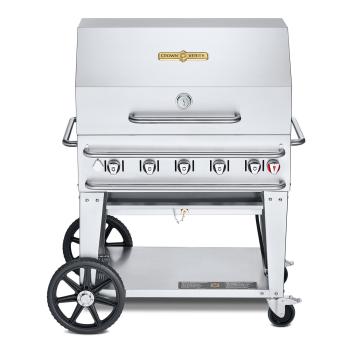 Crown Verity Professional Rental Series 36 Inch 5 Burner Stainless Steel Freestanding Propane Gas Grill with Dome Package350