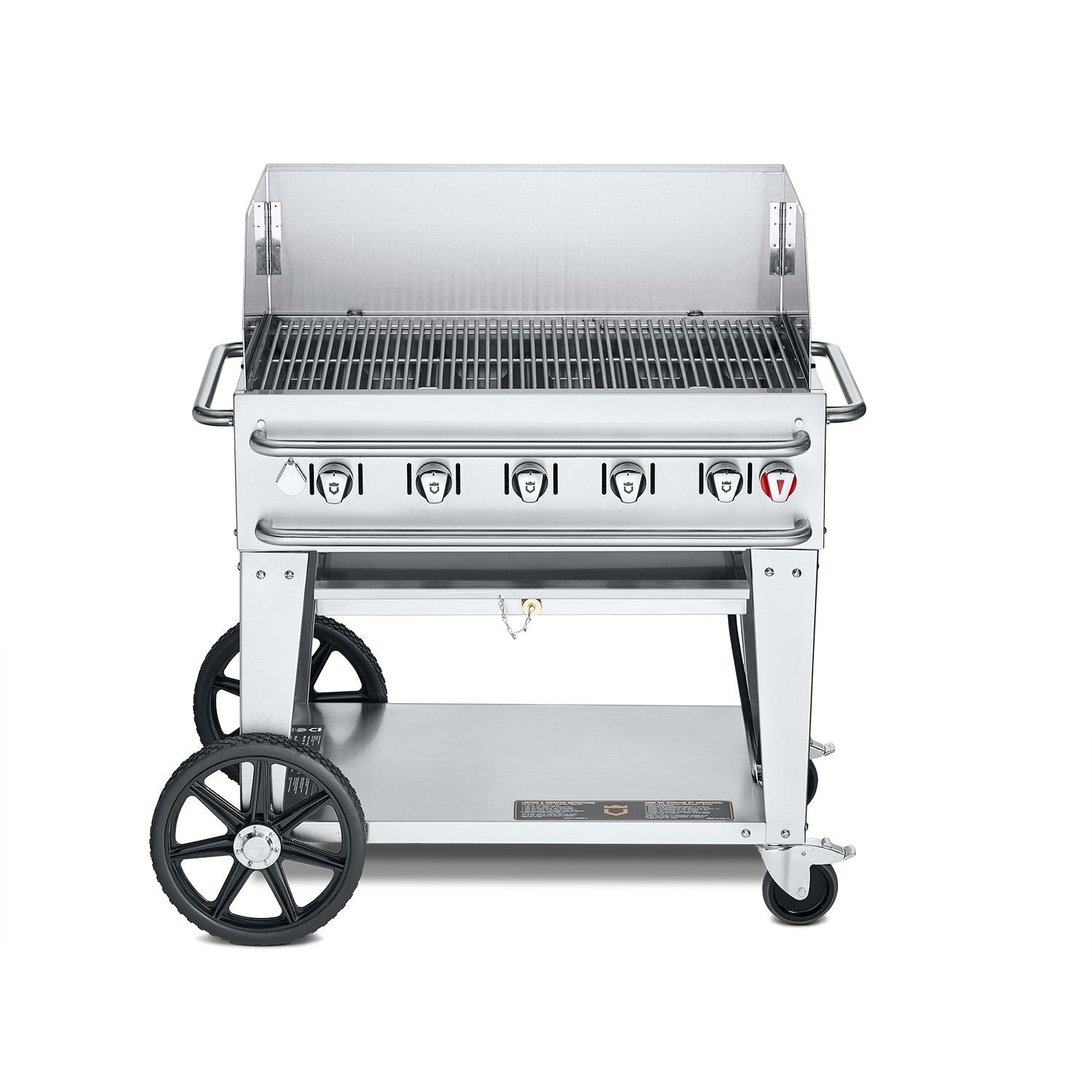 Crown Verity Professional Rental Series 36 Inch 5 Burner Stainless Steel Freestanding Propane Gas Grill with Windguard