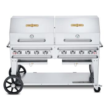 Crown Verity Professional Rental Series 60 Inch 8 Burner Stainless Steel Freestanding Propane Gas Grill with Double Dome Package350