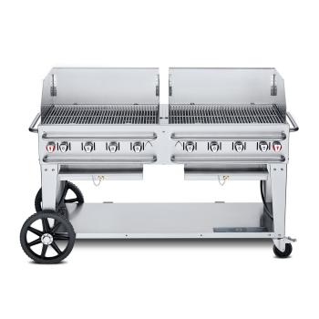 Crown Verity Professional Rental Series 60 Inch 8 Burner Stainless Steel Freestanding Propane Gas Grill with Windguards350