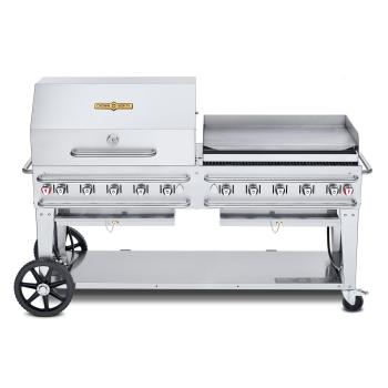 Crown Verity Professional Rental Series 72 Inch 10 Burner Stainless Steel Freestanding Propane Gas Grill with Single Dome Package and Griddle350