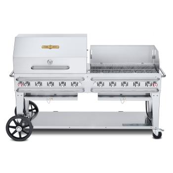 Crown Verity Professional Rental Series 72 Inch 10 Burner Stainless Steel Freestanding Propane Gas Grill with Single Dome Package and Windguard350