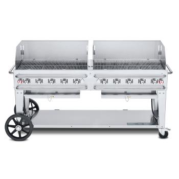 Crown Verity Professional Rental Series 72 Inch 10 Burner Stainless Steel Freestanding Propane Gas Grill with Windguards350