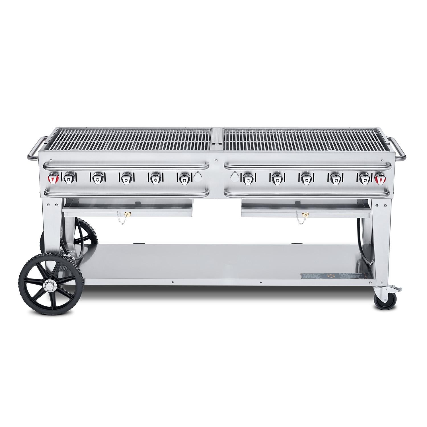 Crown Verity Professional Rental Series 72 Inch 10 Burner Stainless Steel Freestanding Propane Gas Grill   Single Inlet Bulk Tanks Only