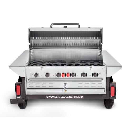 Crown Verity Professional Towable Series 48 Inch 6 Burner Stainless Steel Propane Gas Grill with Storage Trailer