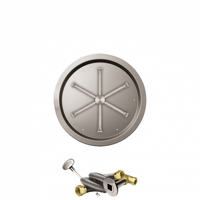 Firegear 19 Inch Round Stainless Steel Natural Gas Drop In Fire Pit Pan with 16 Inch Spur Burner and Match Light Ignition System