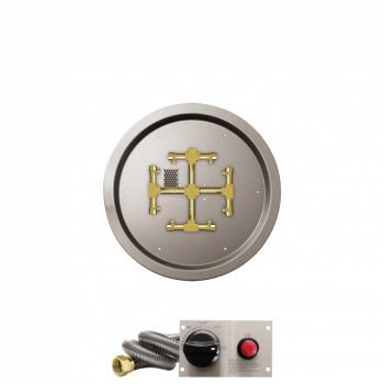 Firegear 19 Inch Round Stainless Steel Gas Drop In Fire Pit Pan with Pro Series Brass Snowflake Burner and Safety Pilot Spark Ignition System350