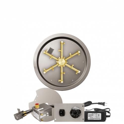 Firegear 33 Inch Round Stainless Steel Natural Gas Drop In Fire Pit Pan with Pro Series Brass Spur Burner and All Weather Electronic Ignition System