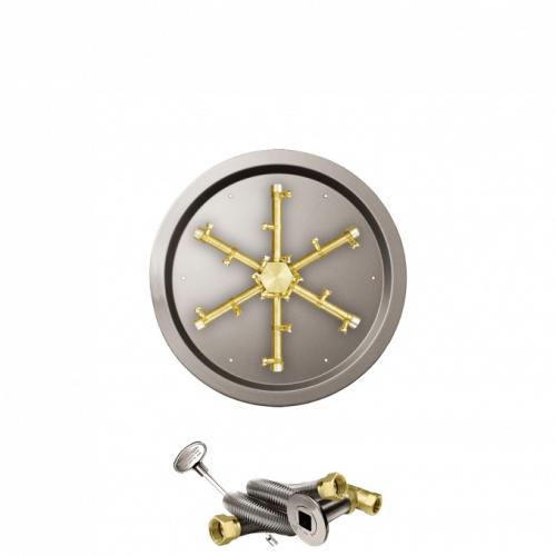 Firegear 34 Inch Round Stainless Steel Natural Gas Flat Fire Pit Pan with Pro Series Brass Spur Burner and Match Light Ignition System