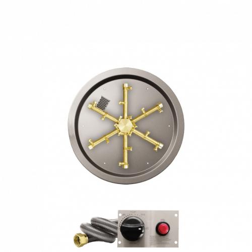 Firegear 29 Inch Round Stainless Steel Natural Gas Flat Fire Pit Pan with Pro Series Brass Spur Burner and Safety Pilot Spark Ignition System
