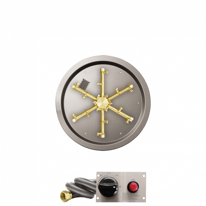 Firegear 29 Inch Round Stainless Steel Natural Gas Flat Fire Pit Pan with Pro Series Brass Spur Burner and Safety Pilot Spark Ignition System