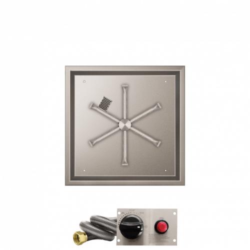 Firegear 20 Inch Square Stainless Steel Propane Gas Drop In Fire Pit Pan with 16 Inch Spur Burner and Safety Pilot Spark Ignition System