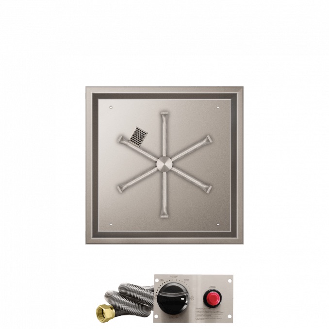 Firegear 20 Inch Square Stainless Steel Propane Gas Drop In Fire Pit Pan with 16 Inch Spur Burner and Safety Pilot Spark Ignition System
