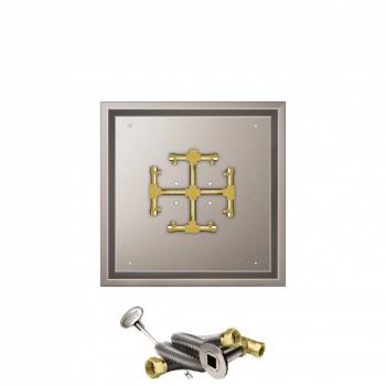 Firegear 20 Inch Square Stainless Steel Gas Drop In Fire Pit Pan with Pro Series Brass Snowflake Burner and Match Light Ignition System350