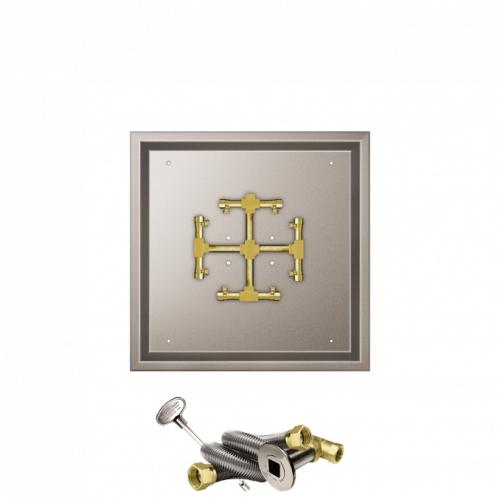 Firegear 20 Inch Square Stainless Steel Propane Gas Drop In Fire Pit Pan with Pro Series Brass Snowflake Burner and Match Light Ignition System