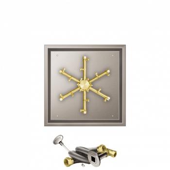 Firegear 20 Inch Square Stainless Steel Gas Drop In Fire Pit Pan with Pro Series Brass Spur Burner and Match Light Ignition System350