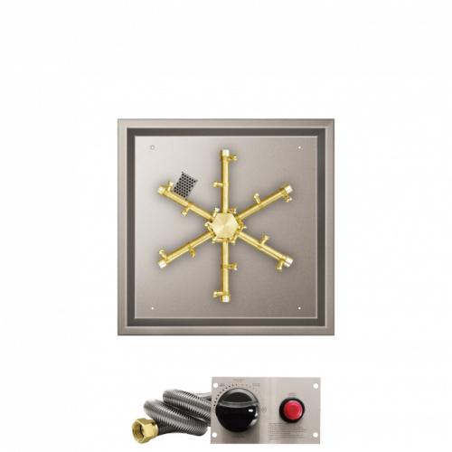 Firegear 32 Inch Square Stainless Steel Natural Gas Drop In Fire Pit Pan with Pro Series Brass Spur Burner and Safety Pilot Spark Ignition System