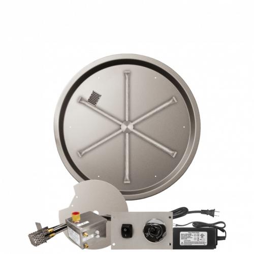 Firegear 25 Inch Round Stainless Steel Propane Gas Drop In Fire Pit Pan with 22 Inch Spur Burner and All Weather Electronic Ignition System