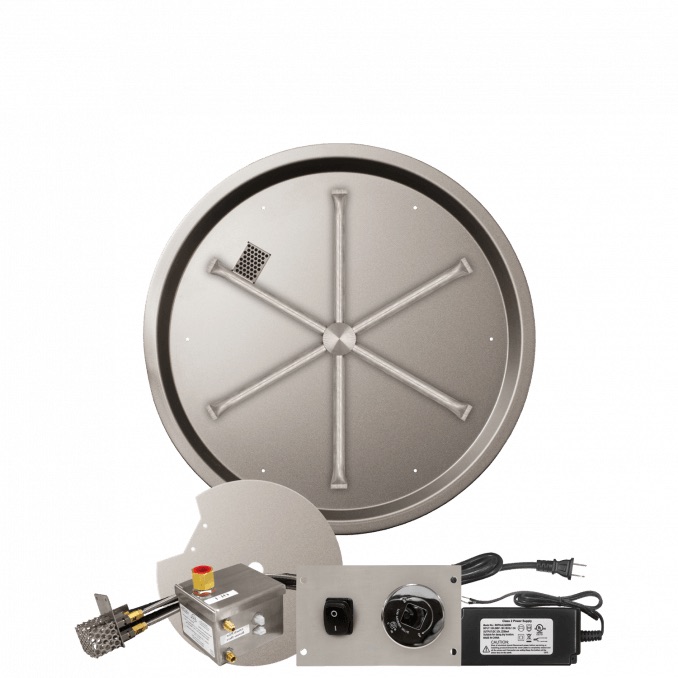 Firegear 25 Inch Round Stainless Steel Propane Gas Drop In Fire Pit Pan with 22 Inch Spur Burner and All Weather Electronic Ignition System