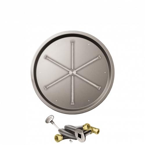 Firegear 25 Inch Round Stainless Steel Natural Gas Drop In Fire Pit Pan with 22 Inch Spur Burner and Match Light Ignition System