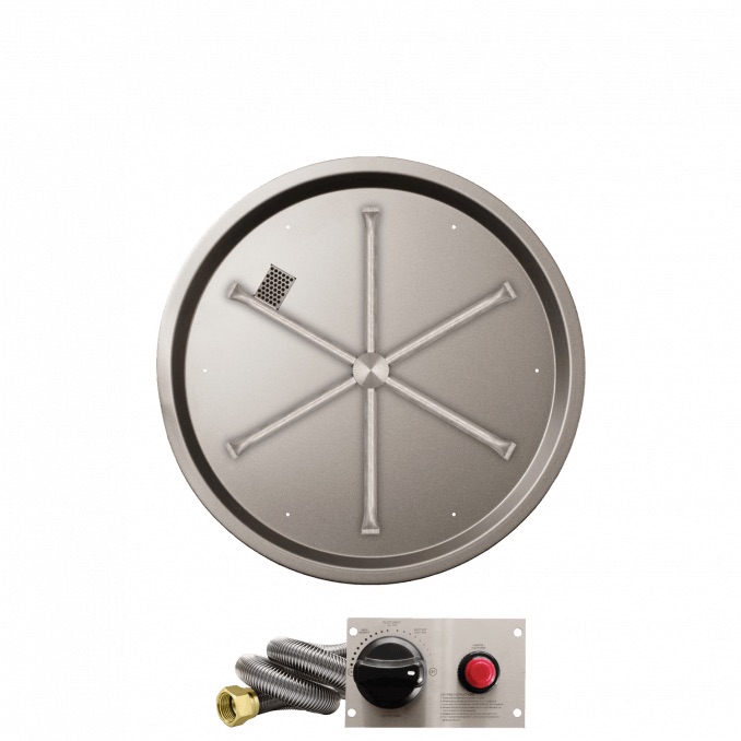 Firegear 25 Inch Round Stainless Steel Propane Gas Drop In Fire Pit Pan with 22 Inch Spur Burner and Safety Pilot Spark Ignition System