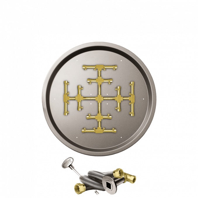 Firegear 25 Inch Round Stainless Steel Propane Gas Drop In Fire Pit Pan with Pro Series Brass Snowflake Burner and Match Light Ignition System