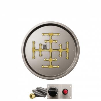 Firegear 25 Inch Round Stainless Steel Gas Drop In Fire Pit Pan with Pro Series Brass Snowflake Burner and Safety Pilot Spark Ignition System350