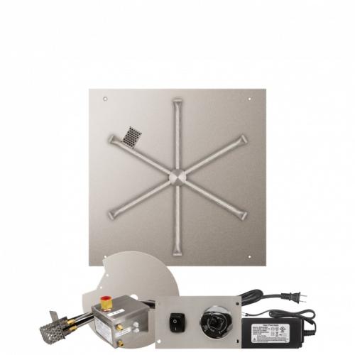 Firegear 25 Inch Square Stainless Steel Propane Gas Flat Fire Pit Pan with 22 Inch Spur Burner and All Weather Electronic Ignition System