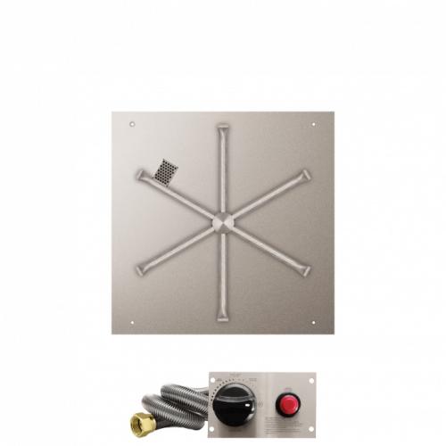 Firegear 25 Inch Square Stainless Steel Propane Gas Flat Fire Pit Pan with 22 Inch Spur Burner and Safety Pilot Spark Ignition System