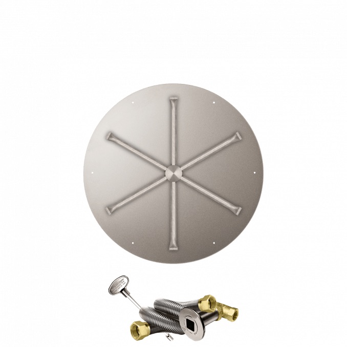 Firegear 26 Inch Round Stainless Steel Natural Gas Flat Fire Pit Pan with 22 Inch Spur Burner and Match Light Ignition System