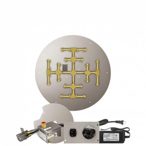 Firegear 26 Inch Round Stainless Steel Propane Gas Flat Fire Pit Pan with Pro Series Brass Snowflake Burner and All Weather Electronic Ignition System