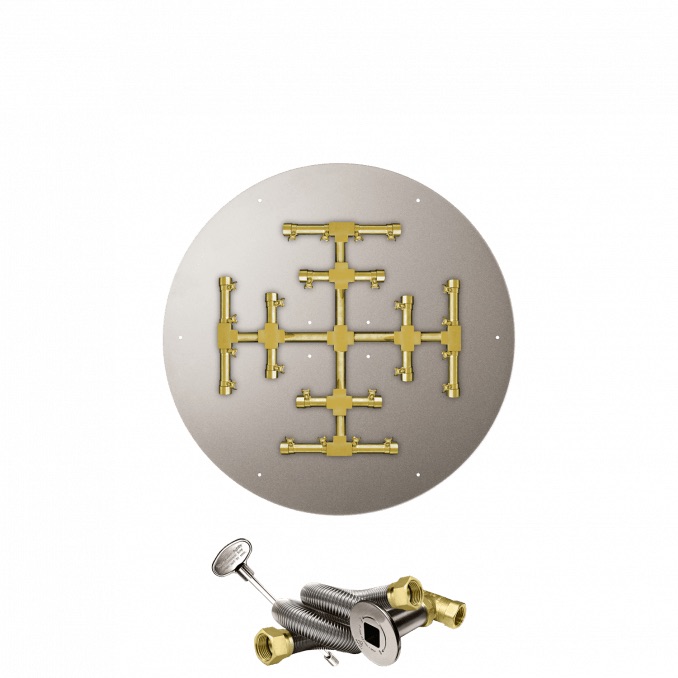 Firegear 26 Inch Round Stainless Steel Natural Gas Flat Fire Pit Pan with Pro Series Brass Snowflake Burner and Match Light Ignition System