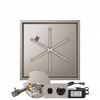 Firegear 26 Inch Square Stainless Steel Gas Drop In Fire Pit Pan with 22 Inch Spur Burner and All Weather Electronic Ignition System350