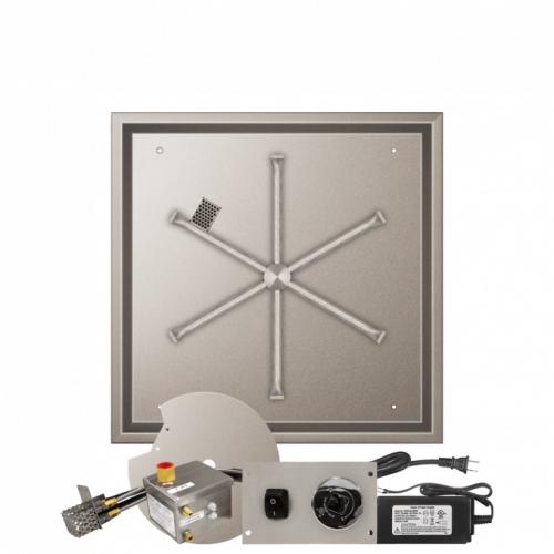 Firegear 26 Inch Square Stainless Steel Propane Gas Drop In Fire Pit Pan with 22 Inch Spur Burner and All Weather Electronic Ignition System