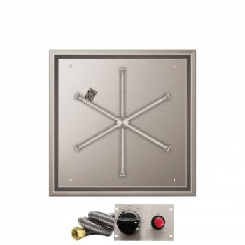 Firegear 26 Inch Square Stainless Steel Gas Drop In Fire Pit Pan with 22 Inch Spur Burner and Safety Pilot Spark Ignition System350