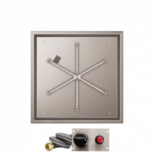 Firegear 26 Inch Square Stainless Steel Propane Gas Drop In Fire Pit Pan with 22 Inch Spur Burner and Safety Pilot Spark Ignition System