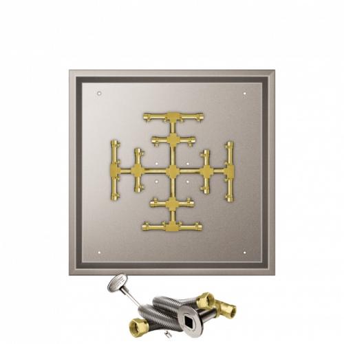 Firegear 26 Inch Square Stainless Steel Propane Gas Drop In Fire Pit Pan with Pro Series Brass Snowflake Burner and Match Light Ignition System