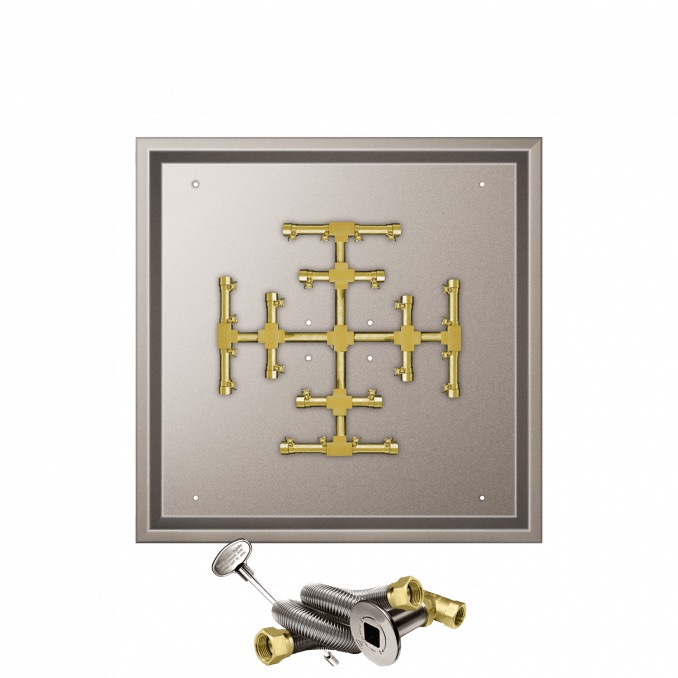 Firegear 26 Inch Square Stainless Steel Propane Gas Drop In Fire Pit Pan with Pro Series Brass Snowflake Burner and Match Light Ignition System